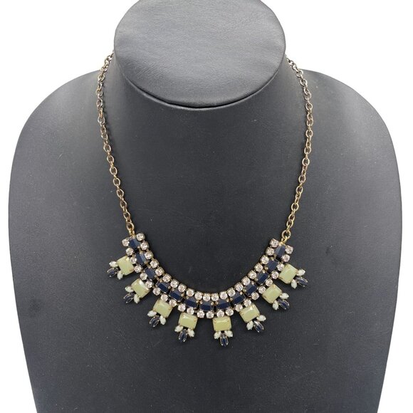 J. Crew Green Black Beaded Rhinestone Statement Bib Necklace Elegant Evening Pre - Picture 1 of 7